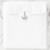 Blue and White Floral Anchor Nautical Baby Shower Ronde Sticker (Tas)