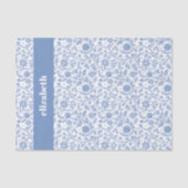 Blue and White Floral Botanical Custom Name Modern Tissuepapier (Voorkant)