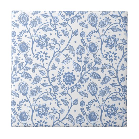 Blue and White Floral Botanical Pattern Modern Tegeltje (Voorkant)