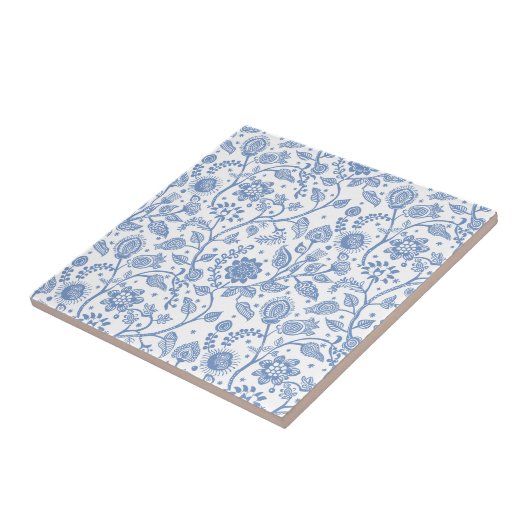 Blue and White Floral Botanical Pattern Modern Tegeltje (Zijkant)