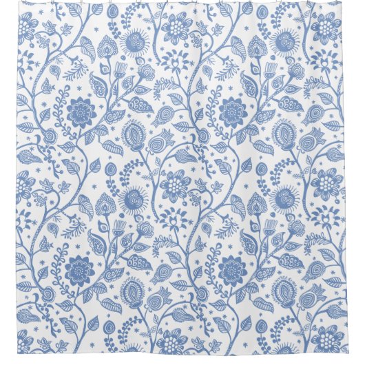 Blue and White Floral Botanical Pattern Whimsical Douchegordijn (Voorkant)