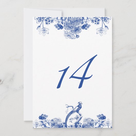 Blue and White Floral China Pattern Table Number Kaart (Voorkant)