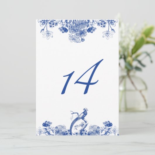 Blue and White Floral China Pattern Table Number Kaart (Staand voorkant)