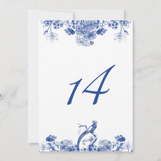 Blue and White Floral China Pattern Table Number Kaart (Achterkant)