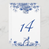Blue and White Floral China Pattern Table Number Kaart (Voorkant / Achterkant)