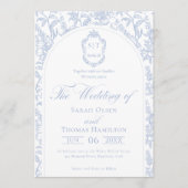 Blue and White Floral Chinoiserie Monogram Wedding Kaart (Voorkant)