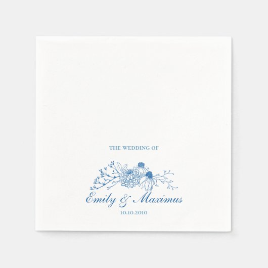Blue and White Floral Classical Wedding napkin Servet (Voorkant)