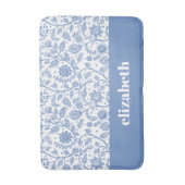 Blue and White Floral Custom Name Botanical Modern Badmat (Voorkant Verticaal)