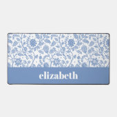 Blue and White Floral Custom Name Botanical Modern Bureaumat (Voorkant)