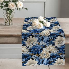 Blue and White Floral Dining Table Runner Lange Tafelloper