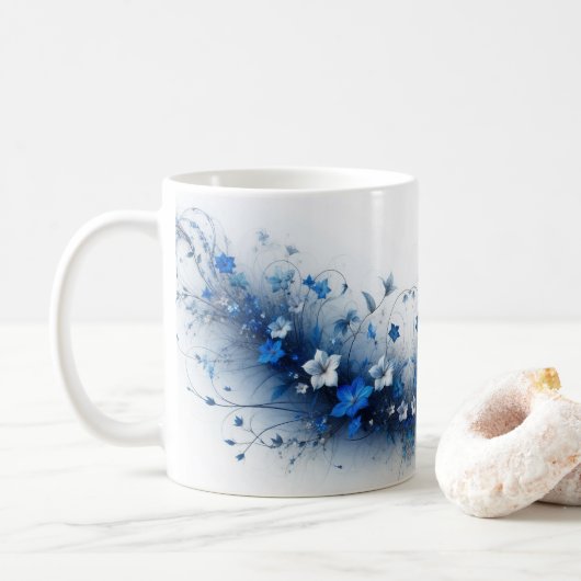  Blue and White Floral Vine  Koffiemok (Met donut)