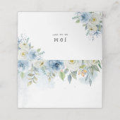 Blue and White Floral Wedding Folded Place Card Plaatskaartje (Buitenkant ongevouwen)