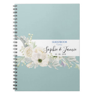 Blue and White  Floral Wedding Guestbook Notitieboek