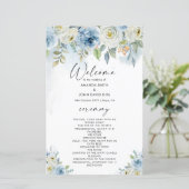 Blue and White Floral Wedding Program Card (Staand voorkant)