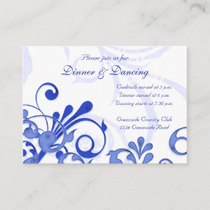 Blue and White Floral Wedding Reception Card Informatiekaartje