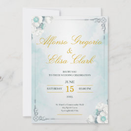 Blue and White Flower Beauty Wedding Invitation Kaart