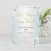 Blue and White Flower Beauty Wedding Invitation Kaart (Staand voorkant)