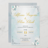 Blue and White Flower Beauty Wedding Invitation Kaart (Voorkant / Achterkant)