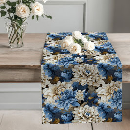 Blue and White Flowers Chic Table Runner Lange Tafelloper
