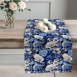 Blue and White Flowers Elegant Table Runner Lange Tafelloper
