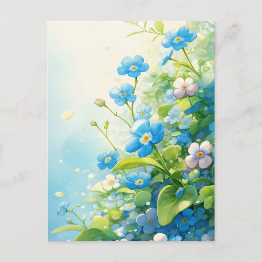 Blue and White Forget Me Not Floral Garden Briefkaart (Voorkant)
