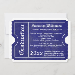 Blue and White formal Afstuderen Ticket Kaart