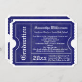 Blue and White formal Afstuderen Ticket Kaart (Voorkant / Achterkant)