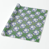 Blue and White Futbal Pattern Cadeaupapier (Uitgerold)