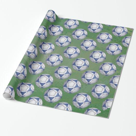Blue and White Futbal Pattern Cadeaupapier (Uitgerold)