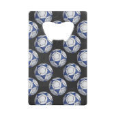 Blue and White Futbal Pattern Creditkaart Flessenopener (Voorkant)