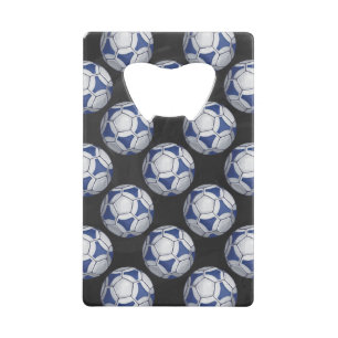 Blue and White Futbal Pattern Creditkaart Flessenopener