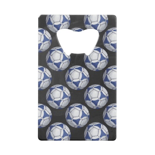 Blue and White Futbal Pattern Creditkaart Flessenopener (Voorkant)