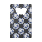 Blue and White Futbal Pattern Creditkaart Flessenopener (Achterkant)