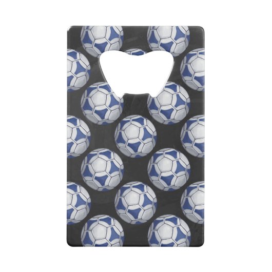 Blue and White Futbal Pattern Creditkaart Flessenopener (Achterkant)