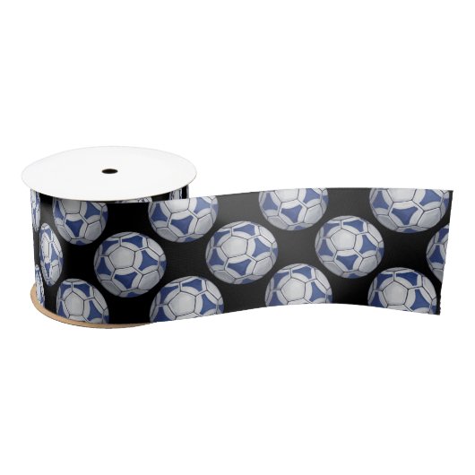 Blue and White Futbal Pattern Satijnen Lint (Spoel)