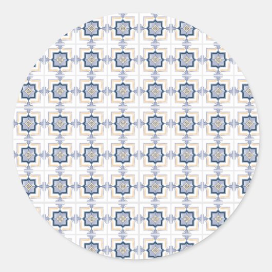 Blue and white geometric pattern  ronde sticker (Voorkant)