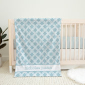 Blue and White Geometric Personalized Baby Fleece Deken