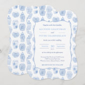 Blue and White Ginger Jar Chinoiserie Wedding Kaart (Voorkant / Achterkant)