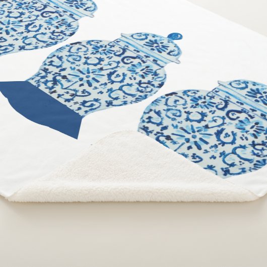 Blue and White Ginger Jar Sherpa Blanket Deken (3/4)