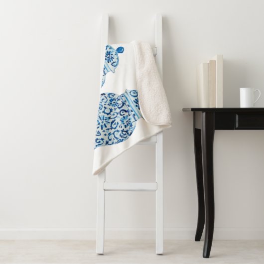 Blue and White Ginger Jar Sherpa Blanket Sherpa Deken (In situ)