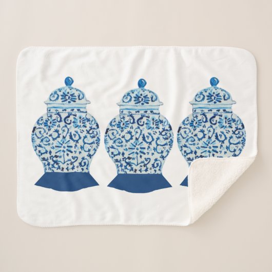 Blue and White Ginger Jar Sherpa Blanket Sherpa Deken (Voorkant (horizontaal))