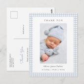 Blue and white Gingham Baby Boy Birth Announcement Briefkaart (Voorkant / Achterkant)