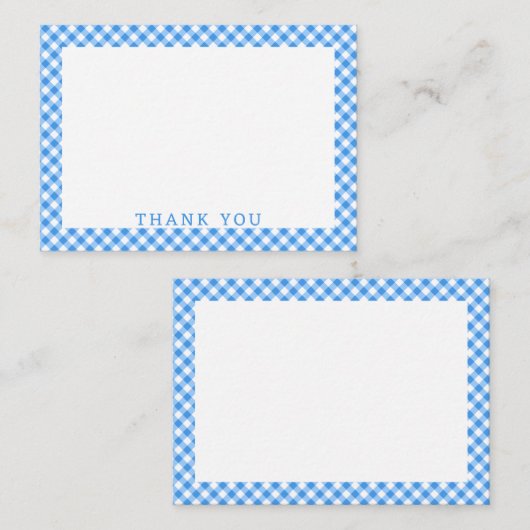 Blue And White Gingham Buffalo Plaid Thank You Notitiekaartje (Voorkant / Achterkant)