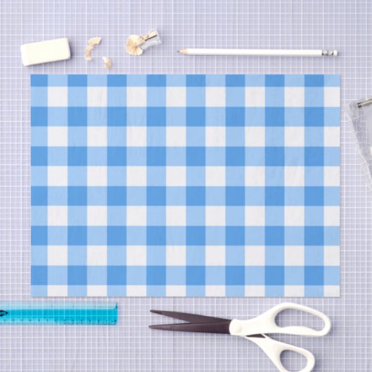 Blue and White Gingham Check Pattern Tissuepapier (Craft)
