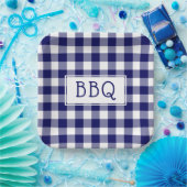 Blue and White Gingham Pattern BBQ Party Papieren Bordje (Feest)