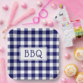 Blue and White Gingham Pattern BBQ Party Papieren Bordje (Feest)