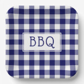 Blue and White Gingham Pattern BBQ Party Papieren Bordje (Voorkant)