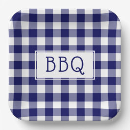 Blue and White Gingham Pattern BBQ Party Papieren Bordje