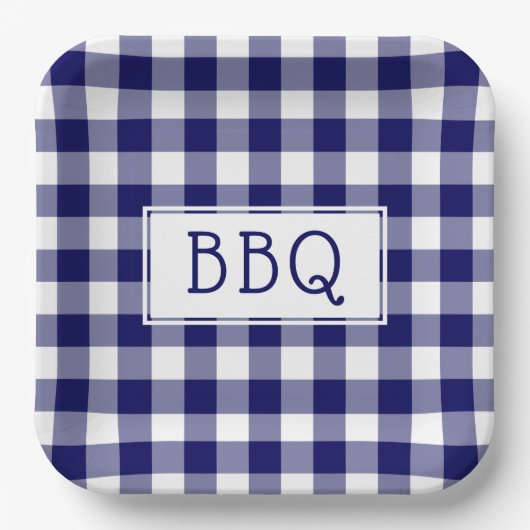Blue and White Gingham Pattern BBQ Party Papieren Bordje (Voorkant)