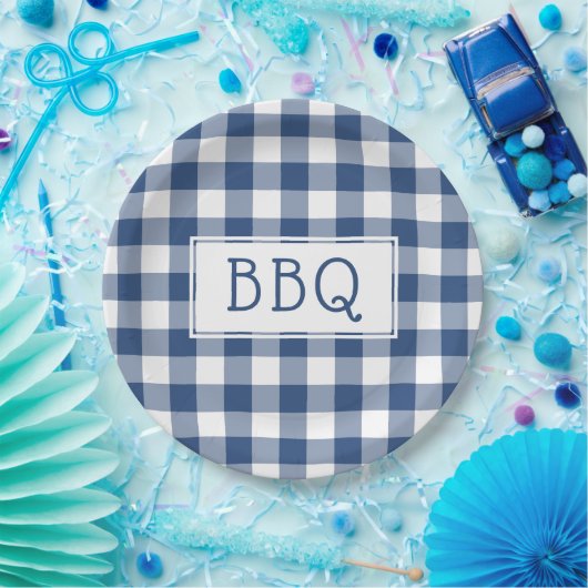 Blue and White Gingham Pattern BBQ Party Papieren Bordje (Feest)